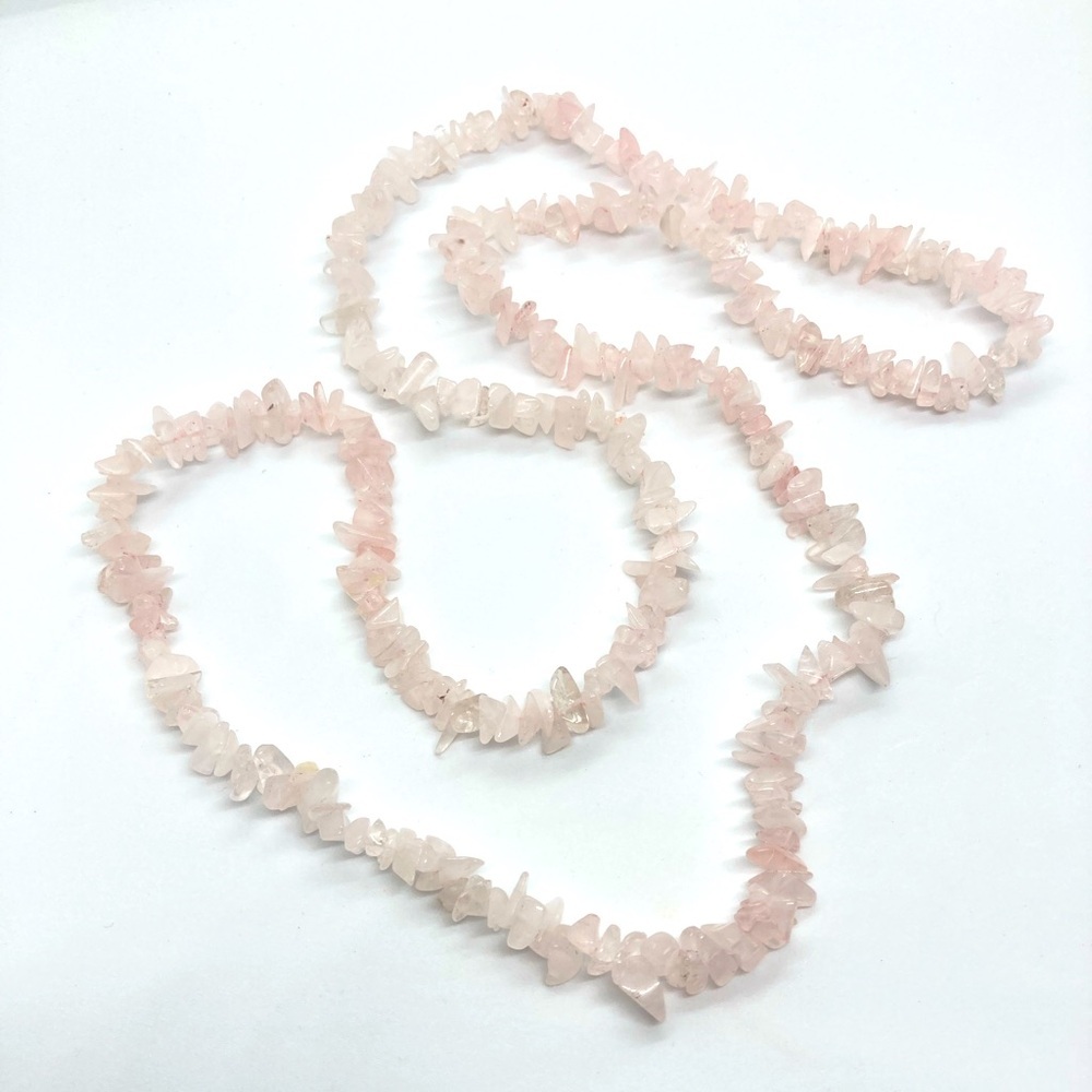 Genuine Rose Quartz Light Pink Stone Beaded Healing Crystal Endless Necklace 34"